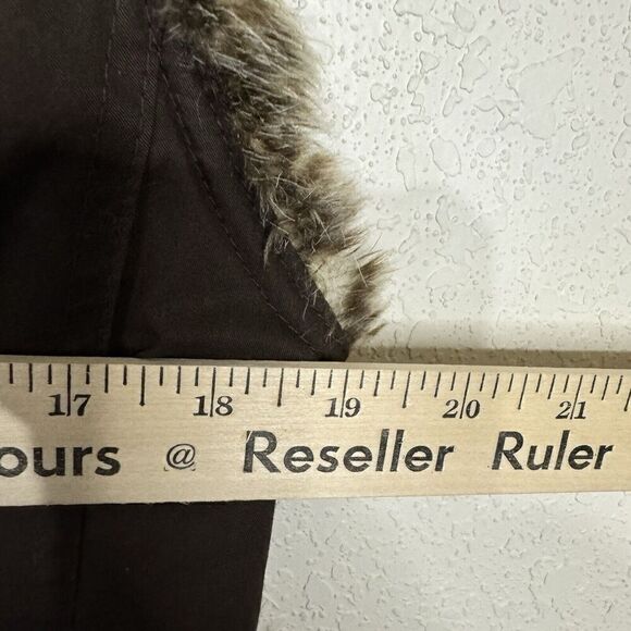 Gap Faux Fur Vest Women's Medium Brown Reversible Zip Up Canvas High Neck - Picture 8 of 10
